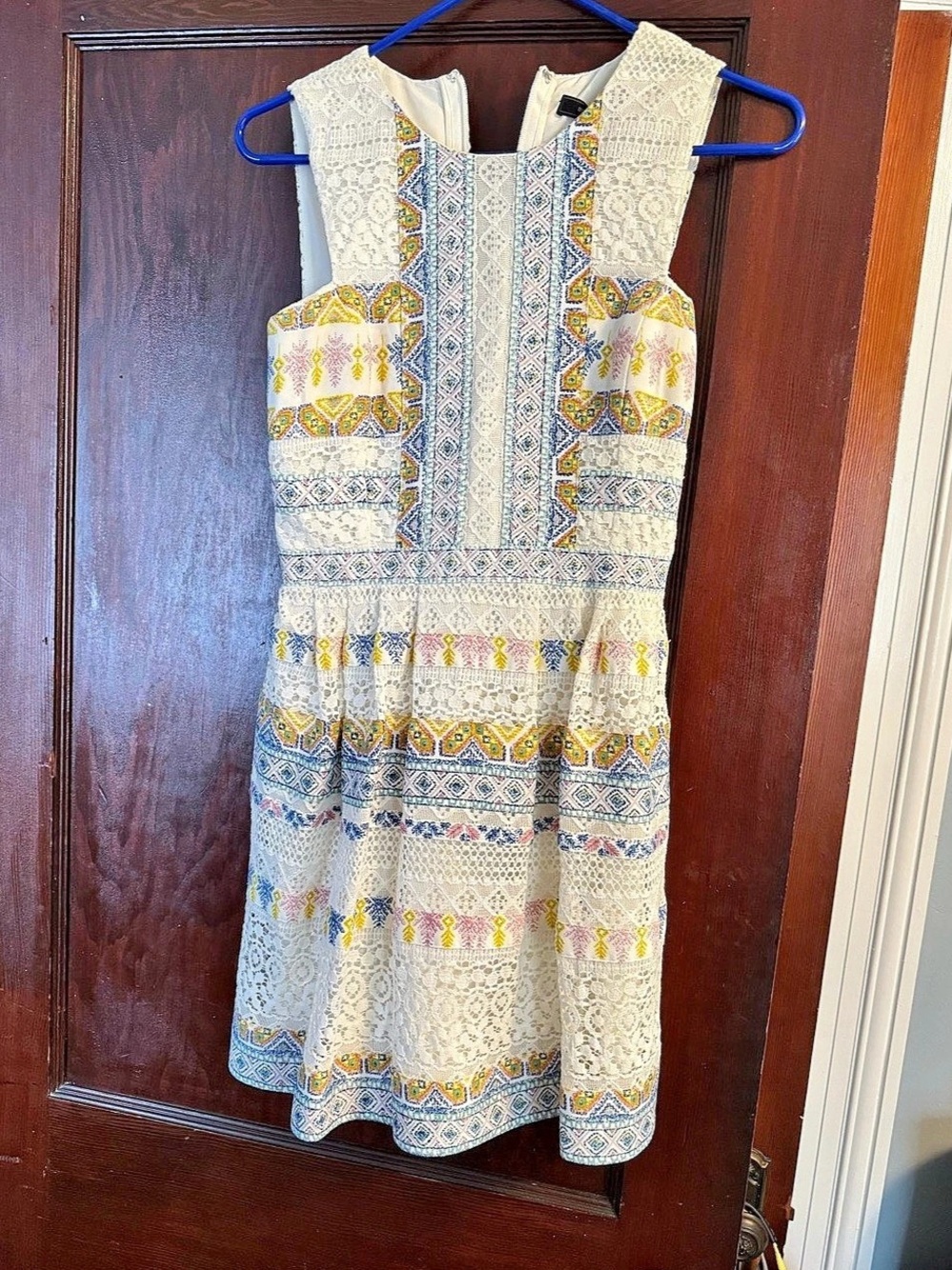 BCBGMAXAZRIA Geometric Mini Dress in Cream & Blue Size 2